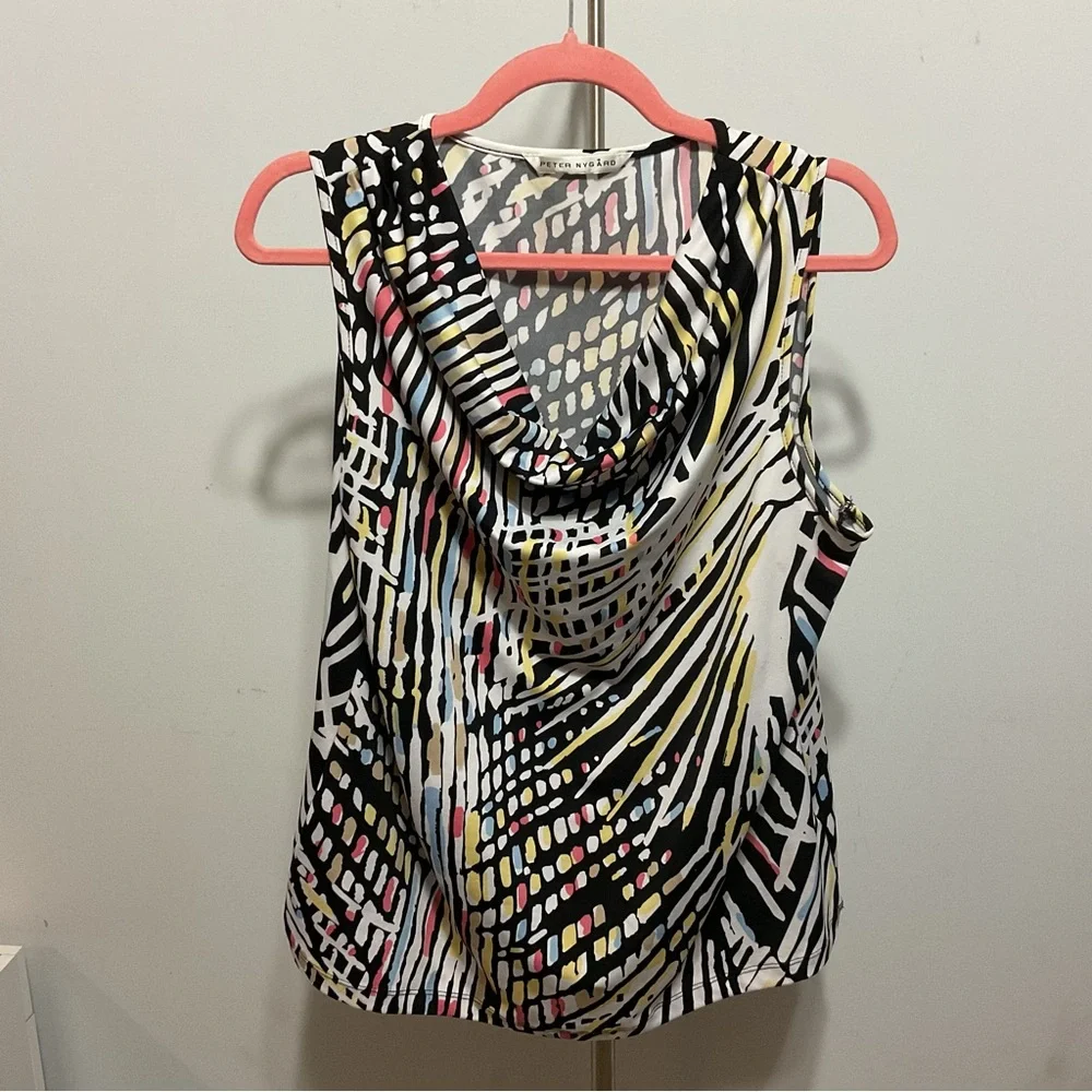 Peter Nygard Multicolor Geometric Collared Top Size L - Picture 1 of 7